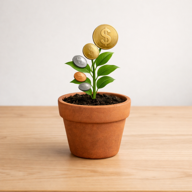 Money growing from plant
