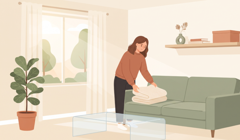 Bright tidy living room after a family begins to declutter your home before the new year